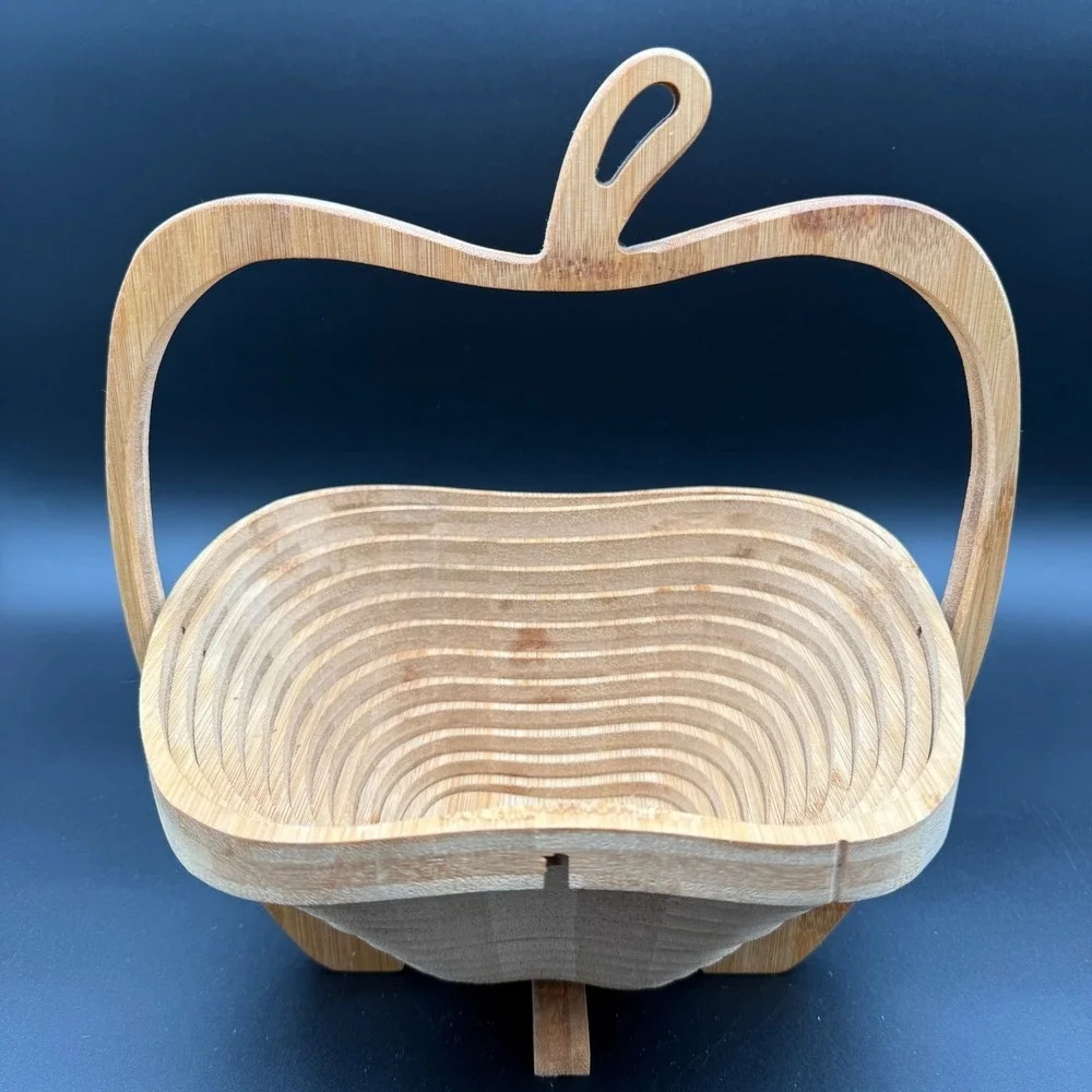 CollapsableApple Basket Wood 11.5 x 10.5in Foldable Fruit Basket‎